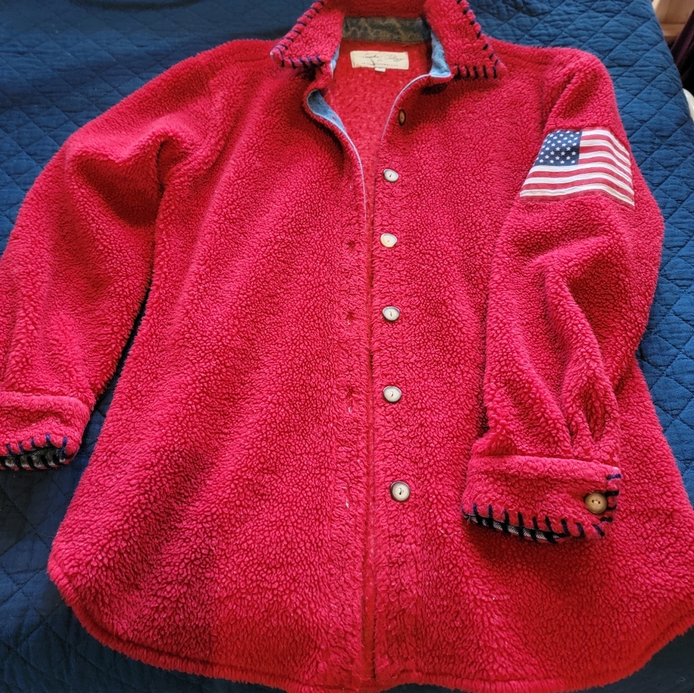 Tasha Polizzi Red Fleece Jacket with Flag Patch